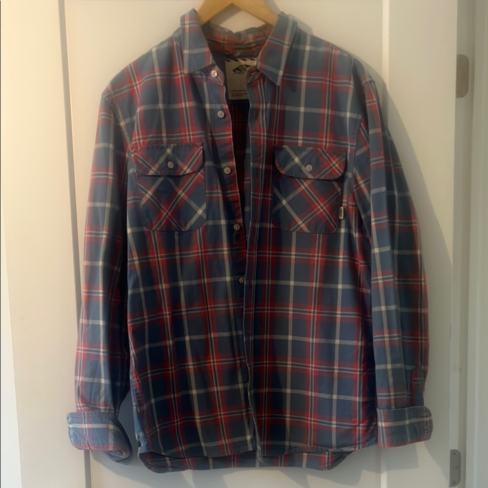 Men's Blue and Red Plaid Shirt